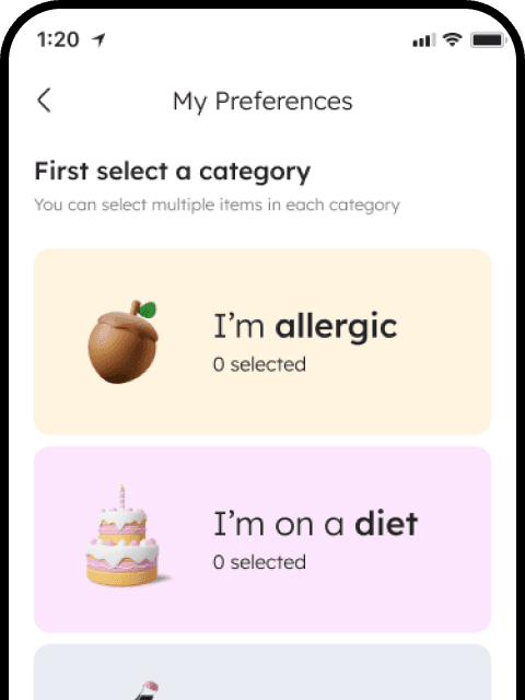 Add your food preferences and allergies