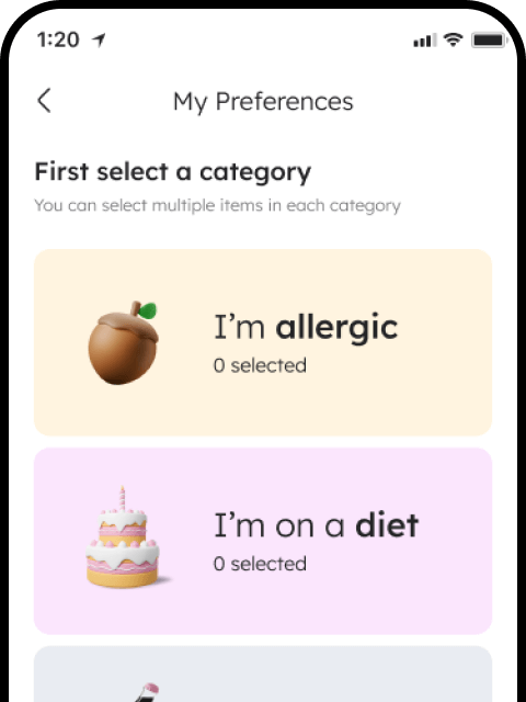 Add your food preferences and allergies